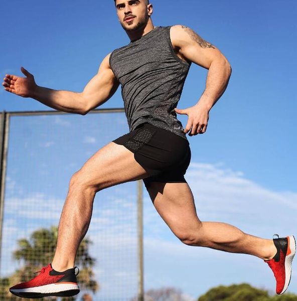 

summer stretch mesh european and american fitness training sprint sports shorts men men's, White;black