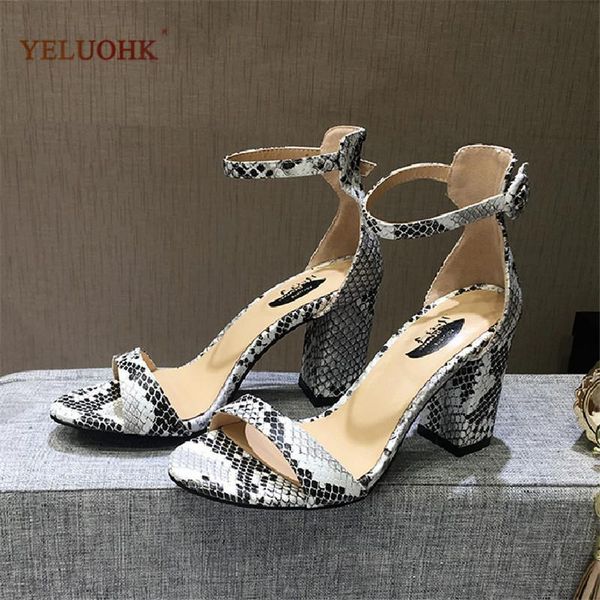 

summer women sandals thick high heel ladies shoes snake style pumps 34-42 plus size, Black