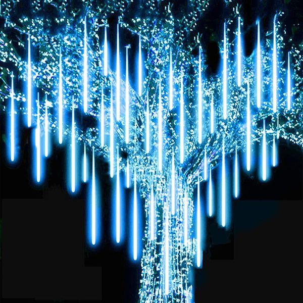 Natal decoração leve cordas meteor chuveiro chuva tube luzes de tira para árvore ao ar livre decoração de jardim 50cm azul colorido azul quente 8 listra / pcs