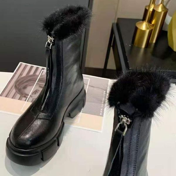 

boots vallu 2021 winter all-leather mink plain flat non-slip furry female snow, Black