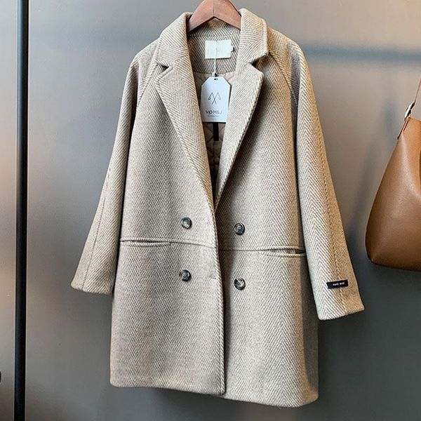 

women's wool & blends casual winter long coats women elegant jacket sleeve warm coat slim female clothes ladies gray, Black