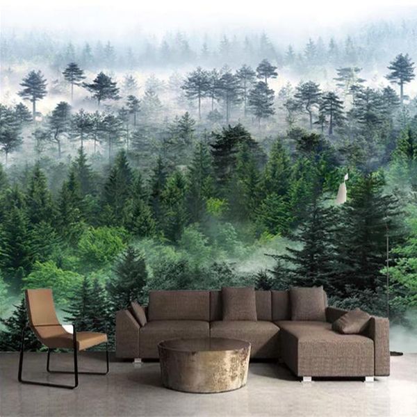 

milofi custom po 3d wallpaper mural nordic foggy mountain pine forest living room sofa decoration background wall wallpapers