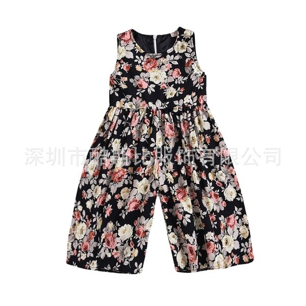 

ins children's wear girls' flower one-piece flared pants in spring and summer, White