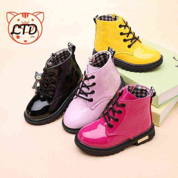 

2020 children shoes boots for children size 21-37 martin boots for girl pu leather waterproof winter kids snow shoes girls boots g1210, Black;grey