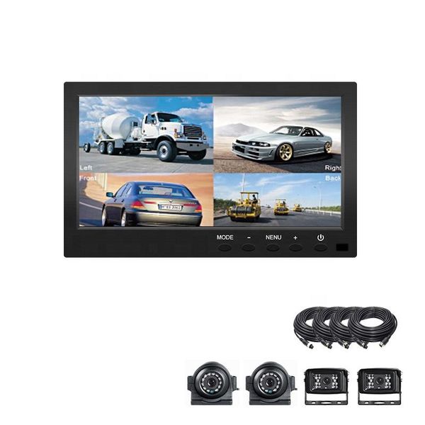 

car rear view cameras& parking sensors texosa vehicle 10.1" ips 1080p monitor 4ch quad split screen 4pin for bus truck caravan van camp