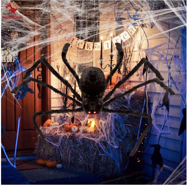 Halloween-Dekoration, Partyzubehör, große schwarze Spinne, Spukhaus-Requisite für drinnen und draußen, 3 Größen: 30 cm/50 cm/70 cm