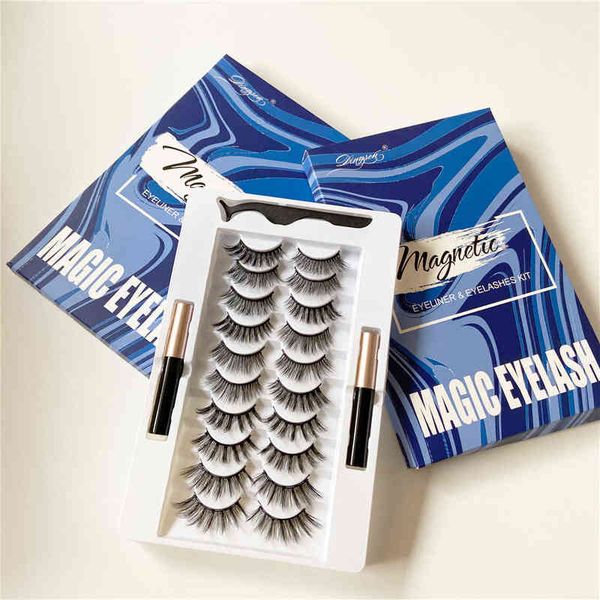

fake eyelashes false eyelash magnet magnetic eyelashes 10 pairs of 2 liquid eyeliner set curled thick 220226