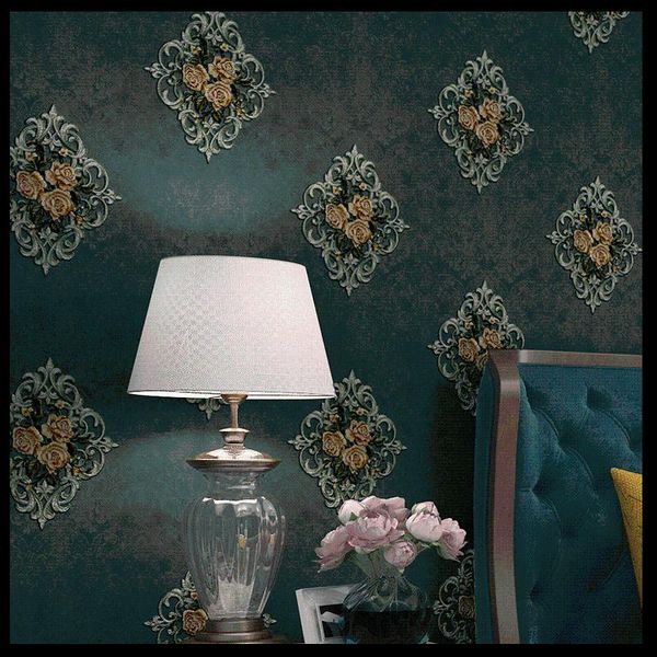 

wallpapers american style three-dimensional large flower embroidery green seamless living room bedroom hallway background wall