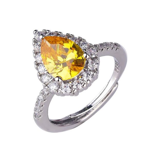 

wedding rings adjustable for women waterdrop pear shaped yellow zircon white gold color open ring jewelry wholesale kar183, Slivery;golden