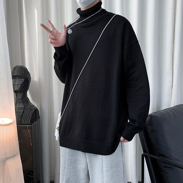 

men's sweaters hybskr turtleneck solid color men base loose knitted sweater fashion autumn winter knitwear male pullovers, White;black