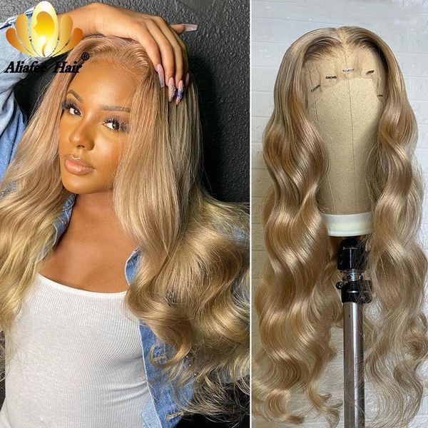 

sandy brown honey blonde color remy body wave lace front human hair wig 30 inch 613 grey ombre part wigs for black women1, Black;brown