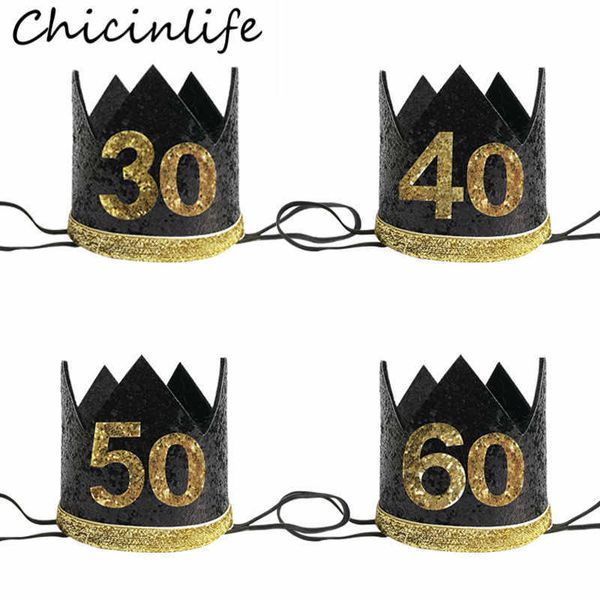 

chicinlife 1pcs 30 40 50 60 year old crown headband party hat anniversary 30th birthday decor suppli