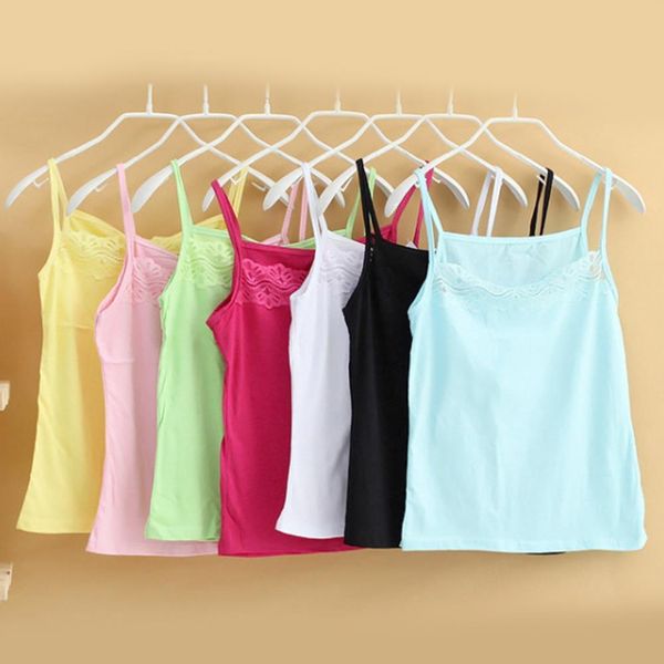

women's lace camisole t-shirt summer solid color stretchy sleeveless tank bottoming cotton vests, White