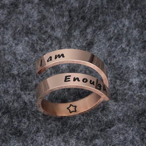 

i am enough 'double open titanium ring women rings double adjustable opening cluster, Golden;silver