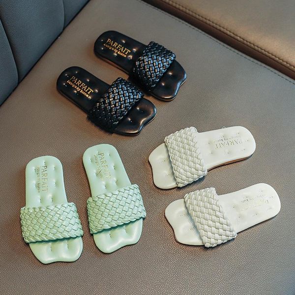 

slipper children' flip-flop slippers 2021 summer girls outdoor soft-soled non-slip open-toed flat-heel fashion kids 26-36, Black;grey