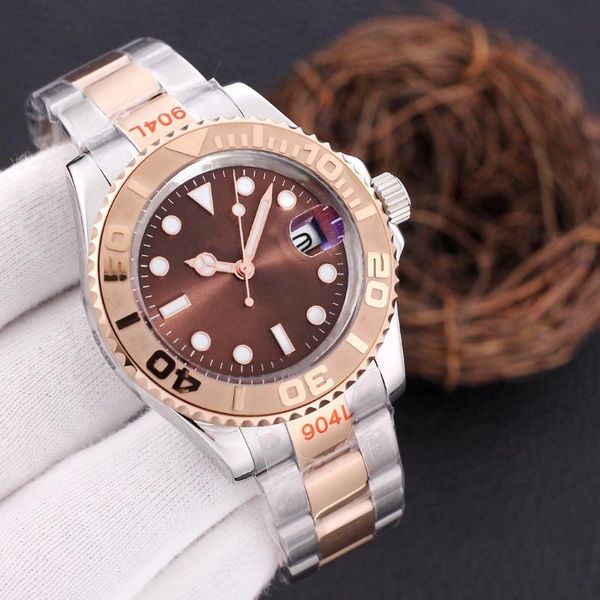 

wristwatches automatic men's mechanical watch sapphire glass stainless steel bracelet rose gold watches ceramic bezel 40mm, Slivery;brown