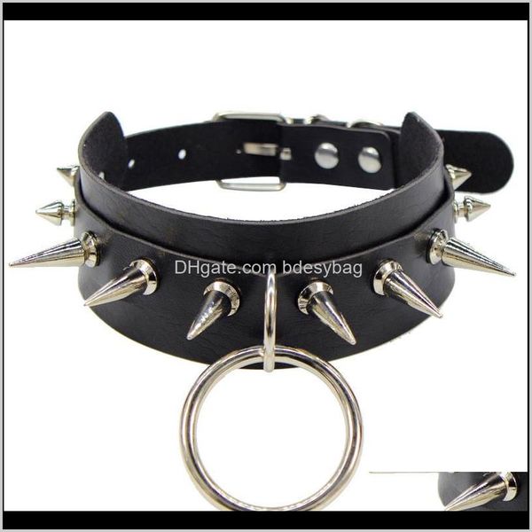 

& pendants jewelryleather choker collar for women goth punk necklace black spiked harajuku chokers necklaces belt chocker party club jew, Golden;silver