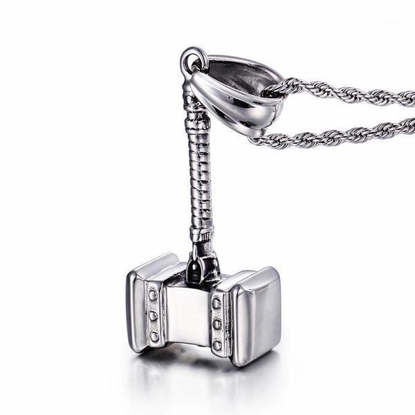 

stainless steel color hammer necklace classic punk men jewelry charm pendant & twisted singapore chain accessories1, Silver