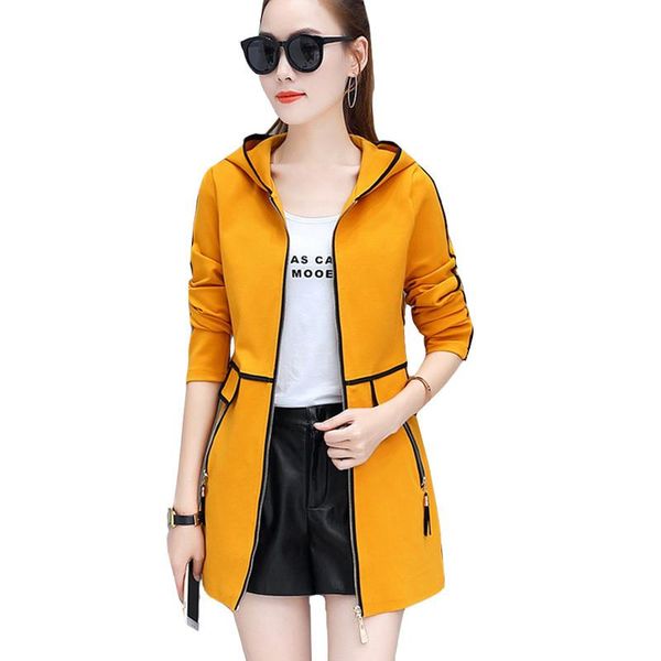 

women's jackets 2021 women jacket hooded casual long coat spring autumn windbreaker female slim fashion outwear plus size p633, Black;brown