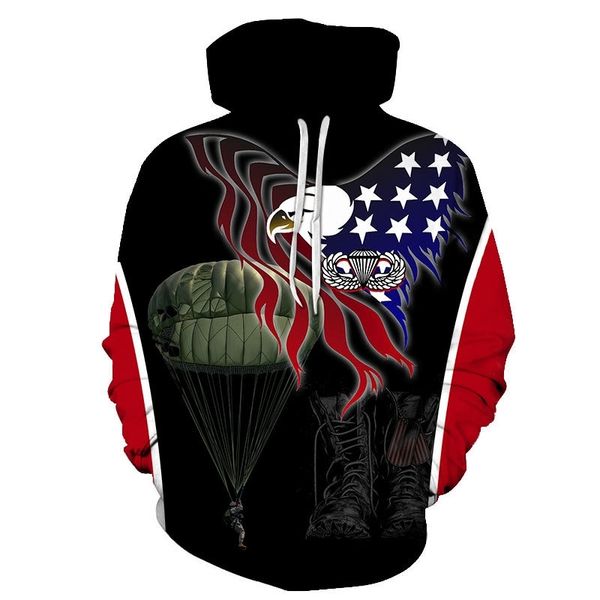 

eagle flag printed pocket pullover fashion hooded men's sweater, Black
