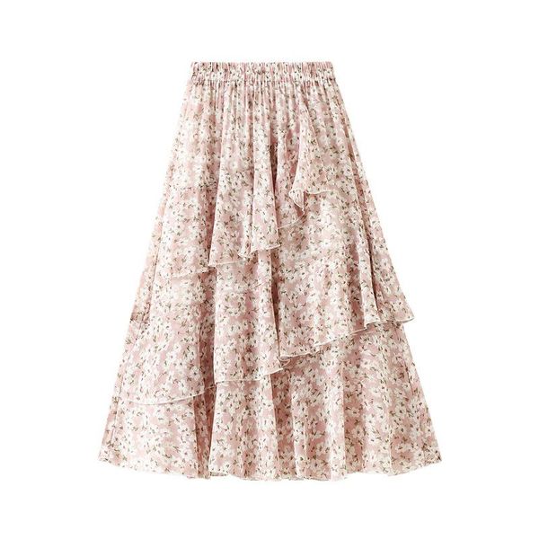 

skirts 2021 ins fashion women a-line long flower #6818, Black