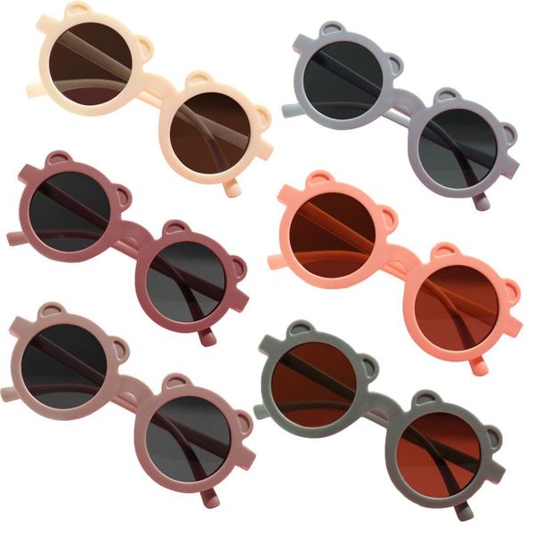

caps & hats summer little boys girls round sunglasses toddlers sweet matte color bear frame outdoor ultraviolet-proof casual glasses, Yellow