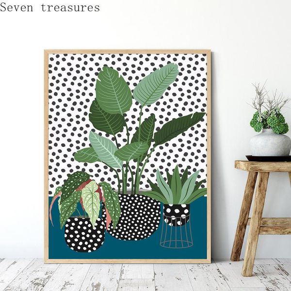 

paintings nordic quirky plants in spotty vases canvas painting botanical posterliving room bedroom and print wall art picture home decor