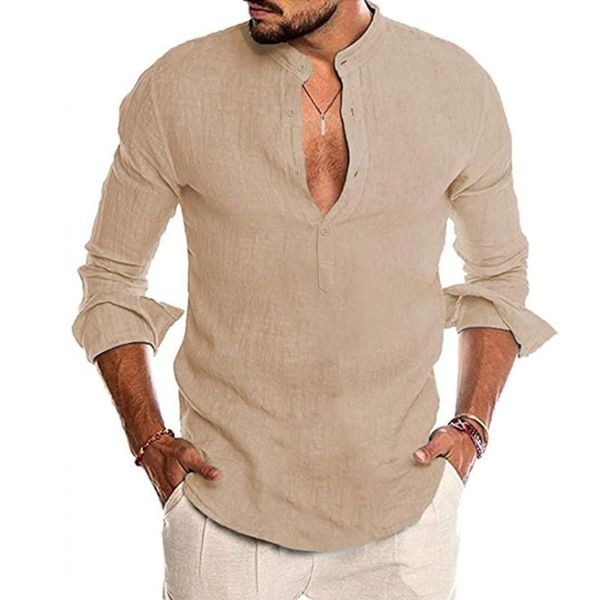 

men's casual shirts plain long sleeve shirt solid v-neck single breasted daily loose summer 2021 fashion male style, White;black