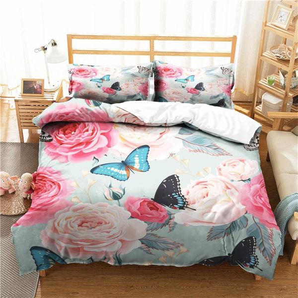 

bedding sets pink rose flower printed duvet cover set single double floral series bed for girls woman linen twin  king size