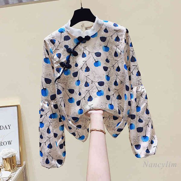 

blouses autumn fashion vintage plate buttons sleeve shirt female chiffon blouse blusas de mujer, White