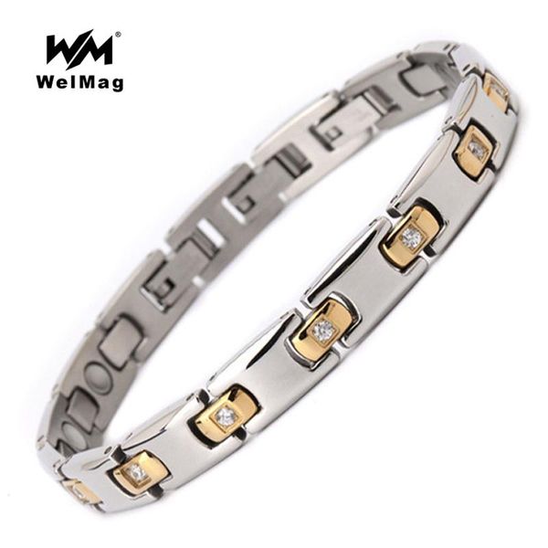 

charm bracelets welmag crystal for women magnetic bracelet gold color elegent hand chain health and beauty, Golden;silver
