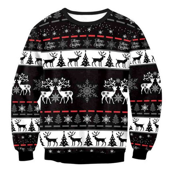 

ugly sweaters men women holiday christmas tree reindeer snowflak sweater pullover jumpers 3d funny xmas sweatshirt, Black