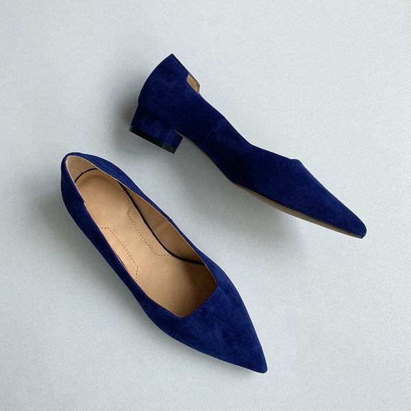 

dress shoes donna-in 2021 blue natural kid suede mid heel for office lady real leather fashion pointed toe shallow women pumps, Black