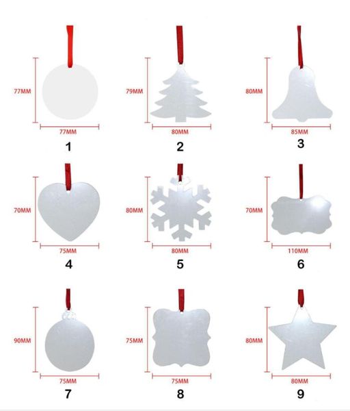 Sublimationsrohlinge Weihnachtsschmuck Doppelseitiger Weihnachtsbaumanhänger Multiform Aluminiumplatte Metall Hängeetikett Feiertage Dekoration Handwerk DHL Schiff FY4942