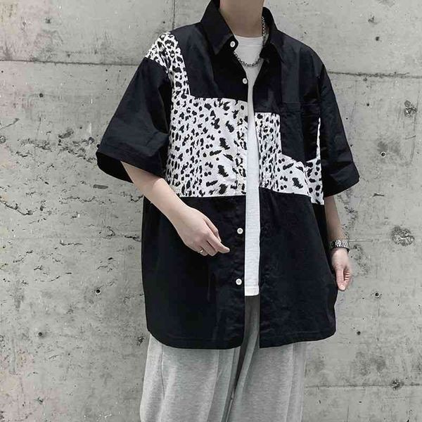 

men's casual shirts summer short-sleeved fashion printed men streetwear korean loose leopard mens dress 9qnq, White;black