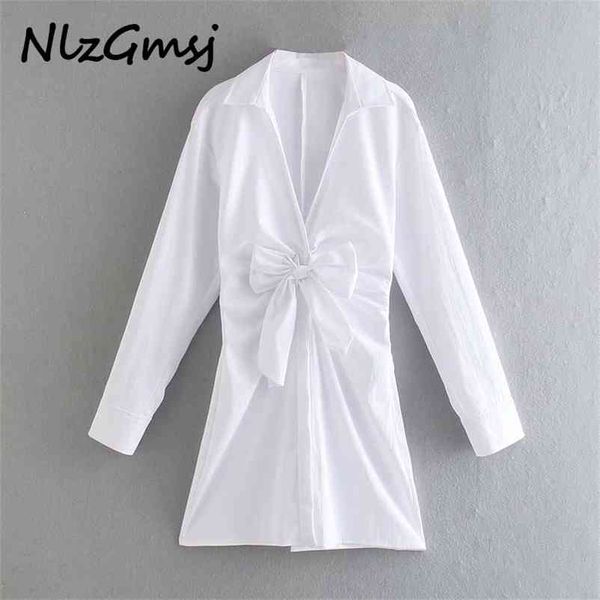 

dres white shirt v-neck big bow chic mini long sleeve female party clothes 210628, Black;gray