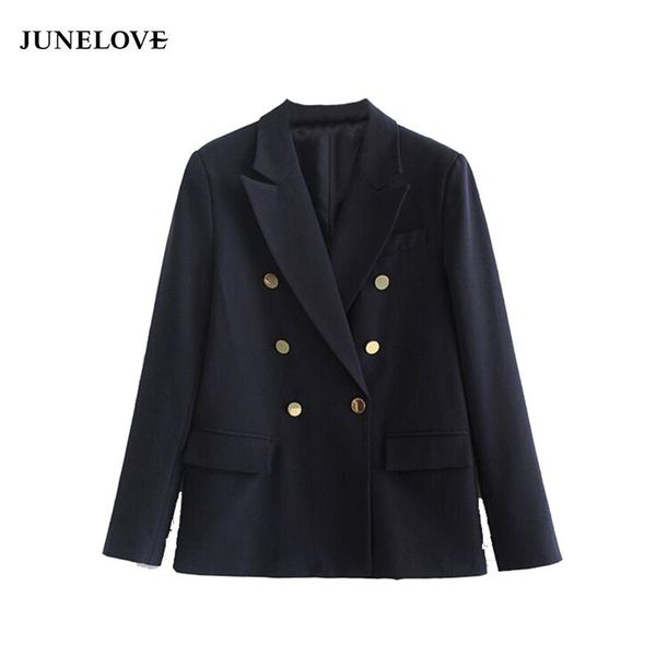 

women's jackets junelove women double breasted jacket vintage casual female long sleeve solid outerwear office lady turn-down collar co, Black;brown