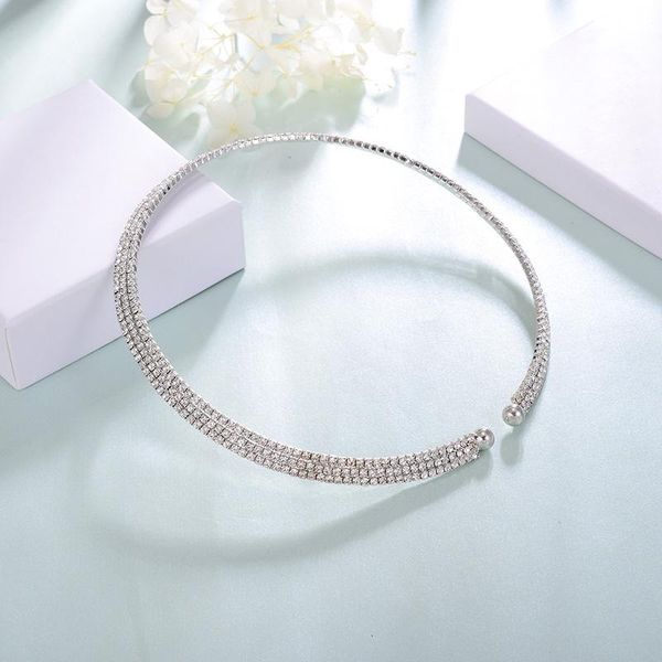 

zircon choker necklaces for women silver color alloy link chain female statement necklace fashion jewelry collier femme 2021 chokers, Golden;silver