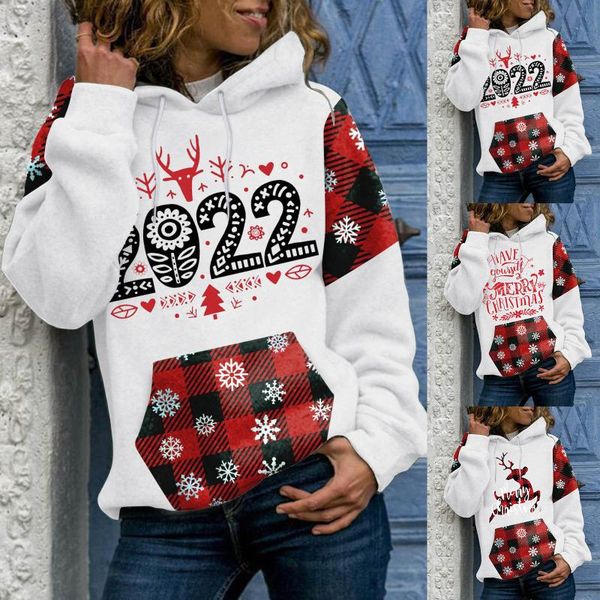 

women's hoodies & sweatshirts christmas print sweetshirts ladies o-neck pullover streetwear oversized sudaderas con capucha, Black