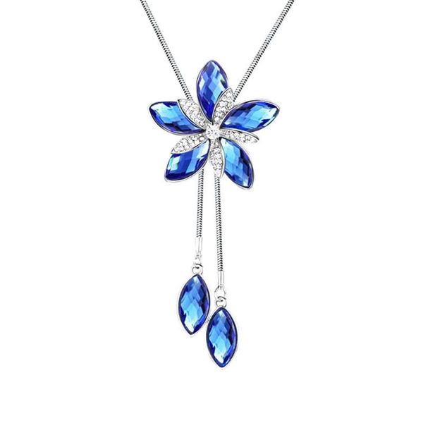 

pendant necklaces women necklace elegant windmill flower rhinestone tassels sweater chain, Silver
