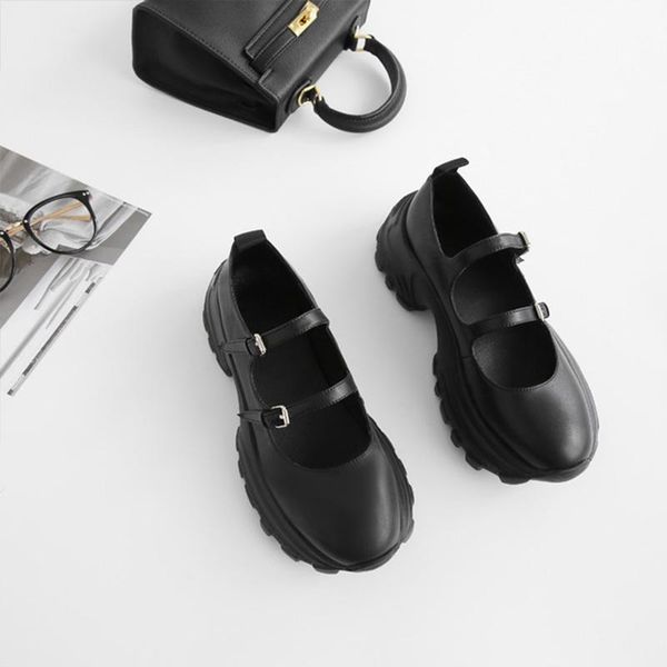 

dress shoes mary jane women's spring and autumn word buckle thick sole retro college style black student single large size