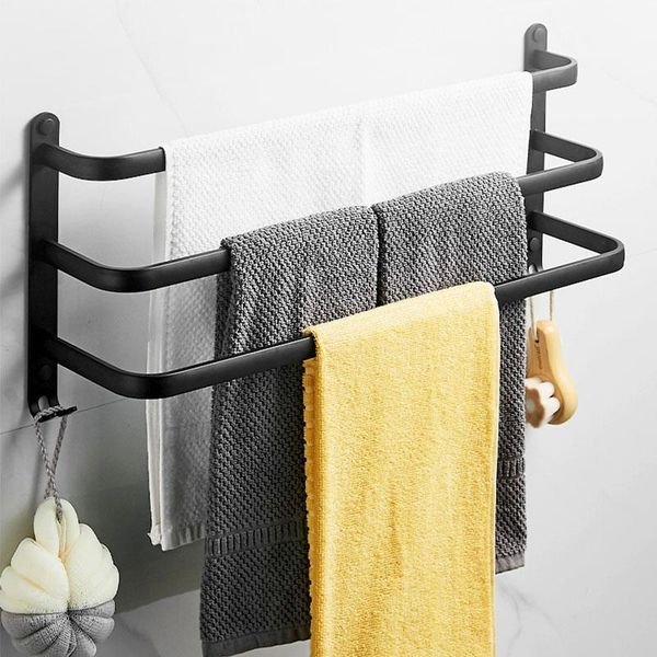 

aluminum towel rack wall mounted folding holder three layers storage shelf punch-bathroom accessories hanger racks