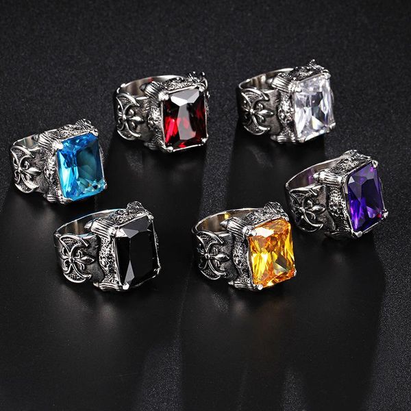 

cluster rings domineering vintage inlaid stone trendy men's accessories titanium steel ring, Golden;silver
