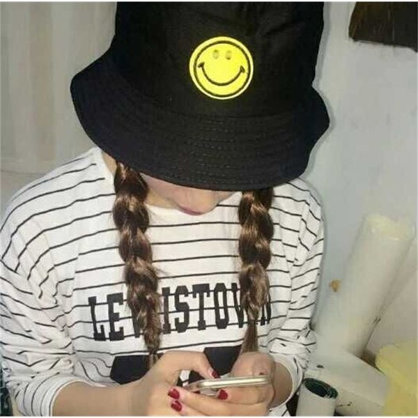 

harajuku soft cute yellow smiling face embroidered fisherman's hat sunshade cap can be folded