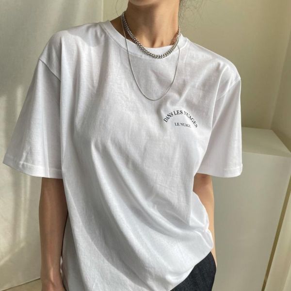 

women's t-shirt 2021 style half sleeve alphabet simple round neck ladies fashion summer wear thin suit casual, White
