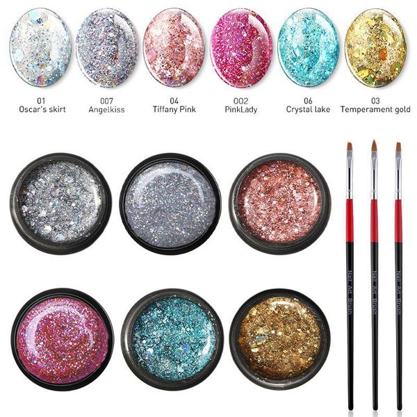 

beauty 7pcs/lot glitter platinum painting nail gel varnish shiny color kits semi permanent led art manicure1, Red;pink