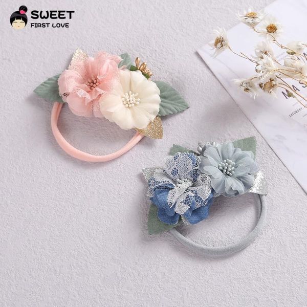 

cute flower nylon headbands for girls chiffon hairbands floral baby accessories kids headwear hair 2021, Slivery;white