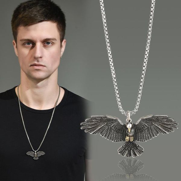 

pendant necklaces domineering crow necklace men's long chain motorcycle party hip hop fashion women's rock jewelry, Silver