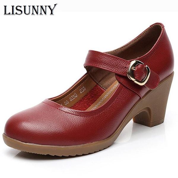 

dress shoes lisunny brand woman high heels 2021 spring autumn elegant comfortable genuine leather women, Black