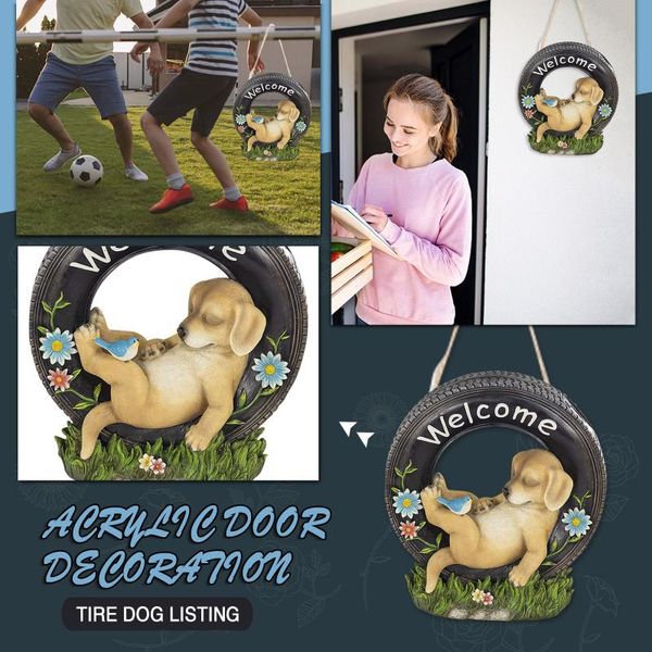 

25# puppy dog welcome decor garden decoration outdoor acrylic listing tire pendants vintage yard hanging decorations